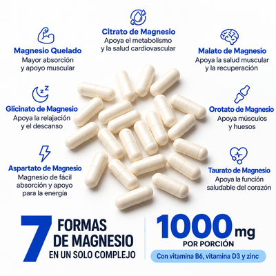 Vitara Magnesium Complex 7 – Simplifica tu Rutina | 60 cápsulas